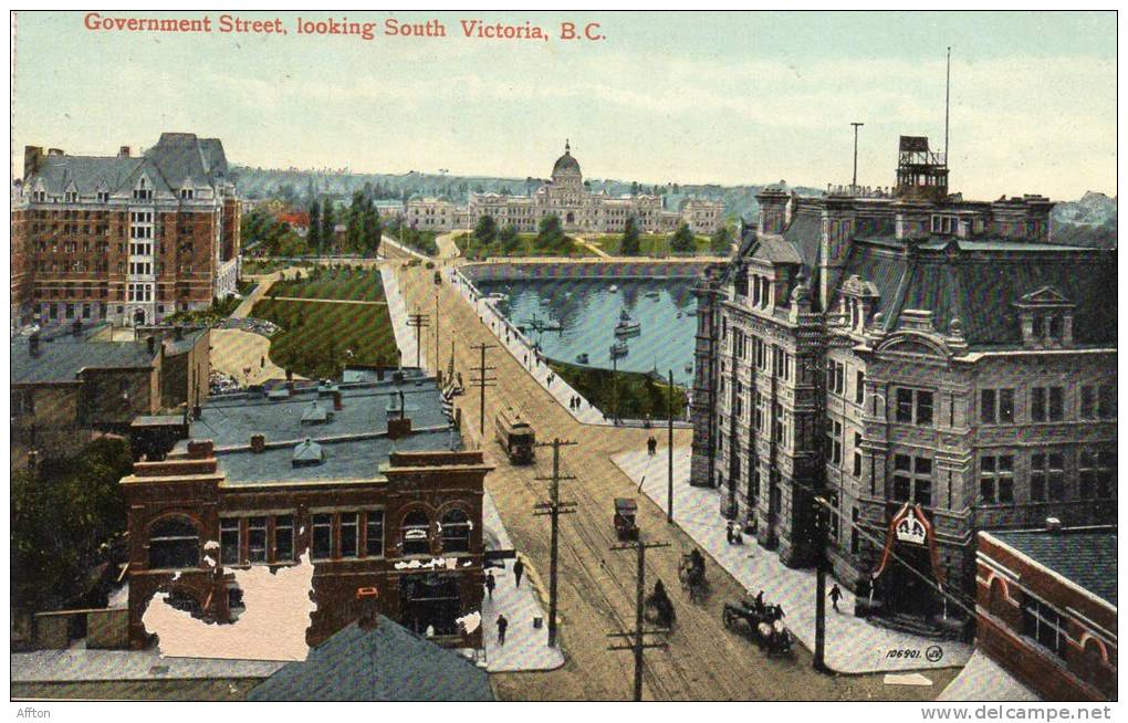 Victoria BC Gov't Street  1910 Postcard - Victoria