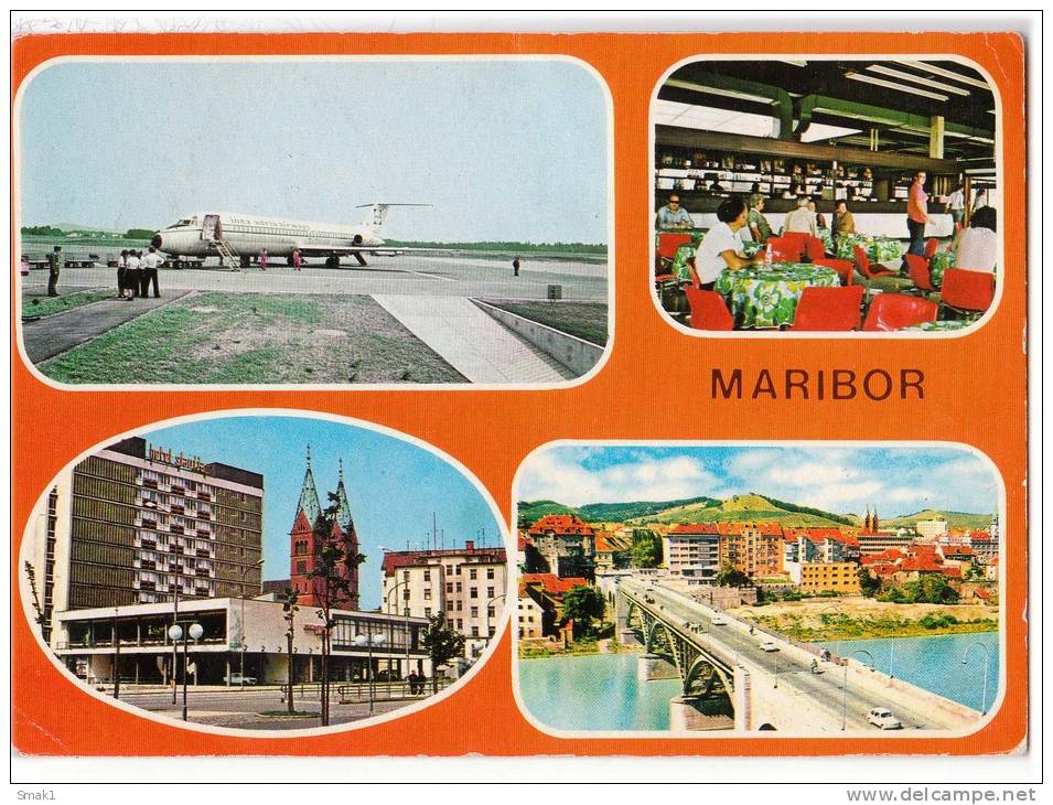 TRANSPORT AERODROME MARIBOR SLOVENIA YUGOSLAVIA BIG CARD OLD POSTCARD 1983. - Aerodromi