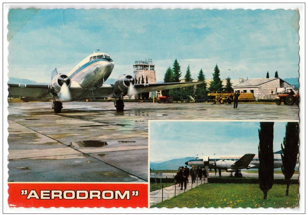TRANSPORT AERODROME TITOGRAD MAKEDONIA YUGOSLAVIA BIG CARD OLD POSTCARD 1972. - Aerodrome