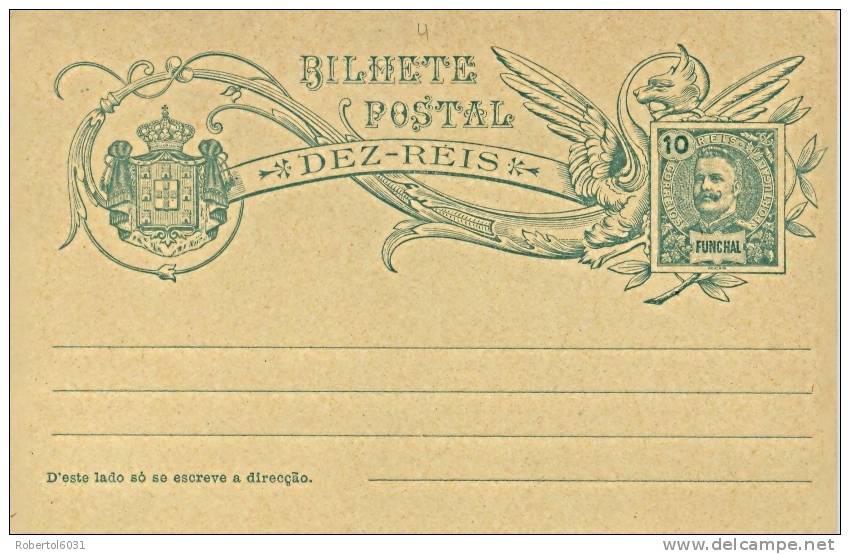 Portugal Funchal (Madeira Island) Postal Stationery Postcard 10 Reis Unused - Funchal