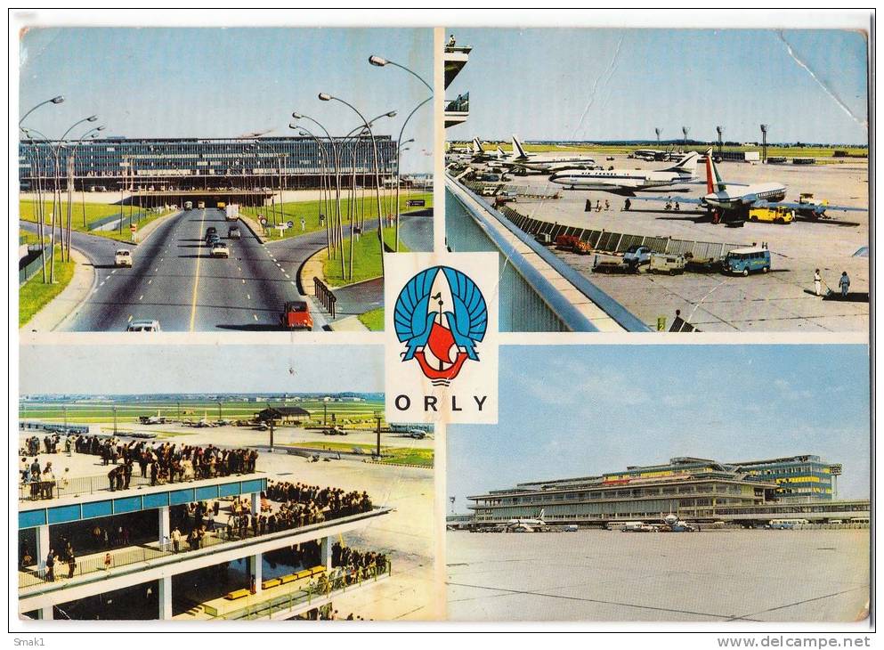 TRANSPORT AERODROME ORLY PARIS FRANCE BIG CARD JAMMED OLD POSTCARD 1967. - Aerodrome