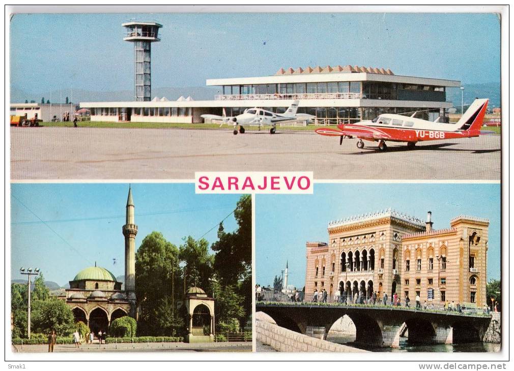 TRANSPORT AERODROME SARAJEVO BOSNIA YUGOSLAVIA BIG CARD OLD POSTCARD 1976. - Aerodrome