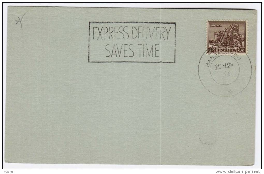 Slogan "Express Delivery Saves Time"  On India 1956 Card - Lettres & Documents