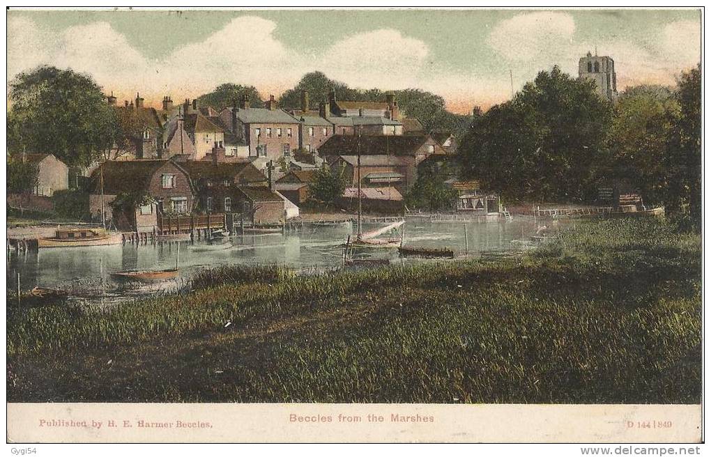 Beccles From The Marshes  Suffolk  U.K   Postcard 1907 - Andere & Zonder Classificatie