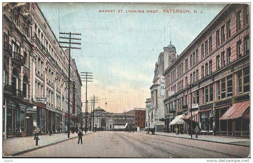 Market ST .Looking West PATERSON   N.J  Post Card 1907 - Paterson