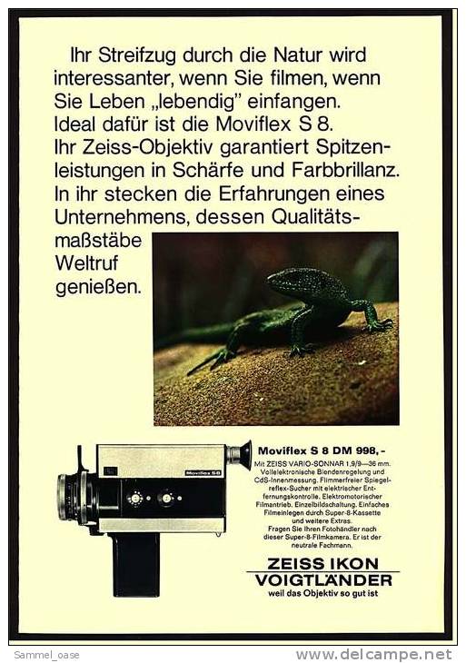 Reklame Werbeanzeige 1968 ,  Zeiss Ikon Vogtländer Filmkamera Moviflex S 8 - Sonstige & Ohne Zuordnung