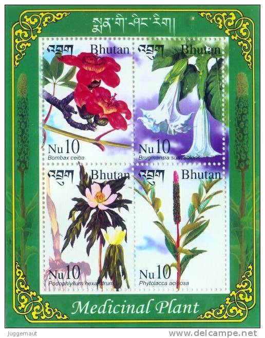 MEDICINAL PLANT SERIES 4 STAMP MINIATURE SHEET BHUTAN 2002 MINT MNH - Andere & Zonder Classificatie