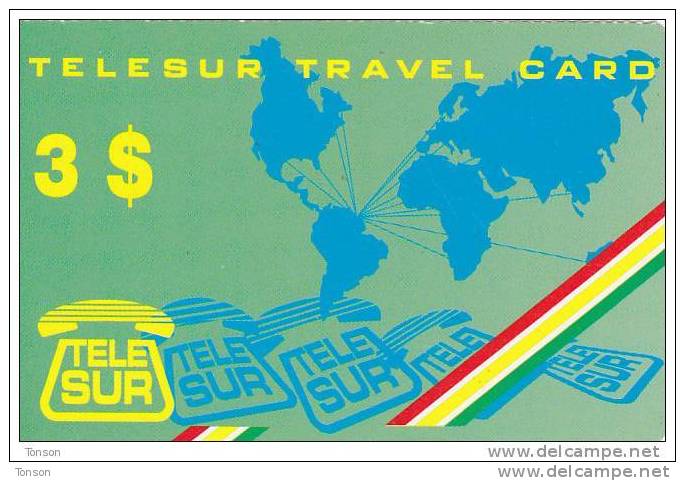 Surinam, $3, Telesur Travelcard, 2 Scans. - Suriname