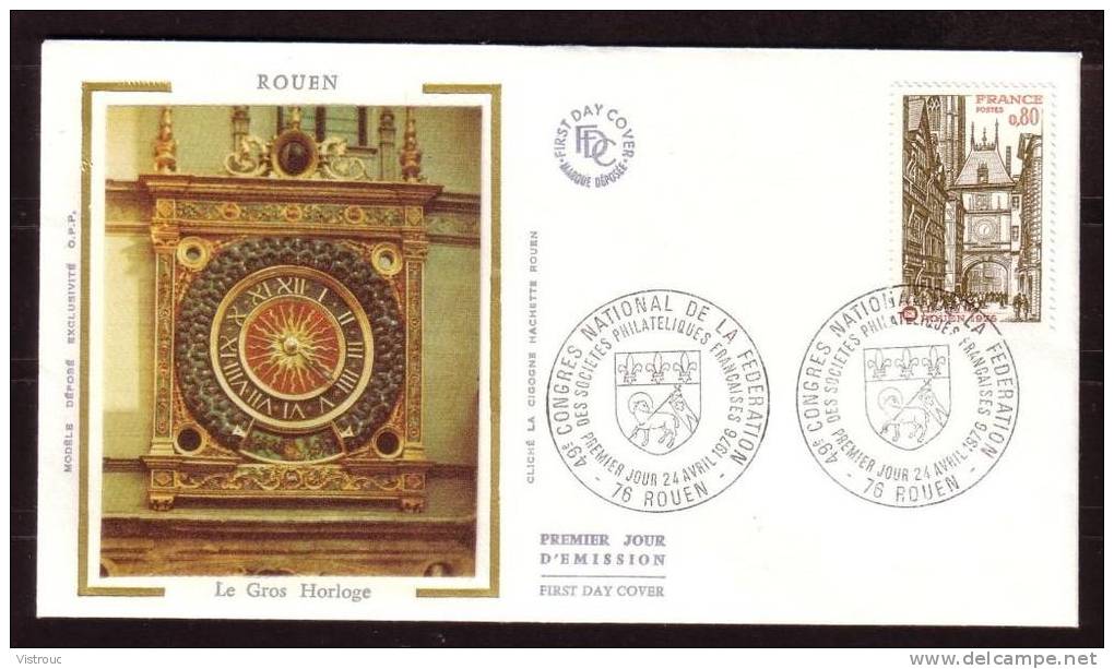 Y/T N° 1875 Sur FDC Sur SOIE - Oblit  1 Ier J. : " ROUEN - 24/4/76 " - Fédération Des Sociétés Philatéliques Françaises. - 1970-1979