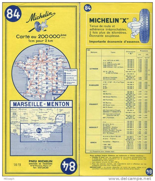 FRANCE  Carte   MARSEILLE / MENTON - N° 84 - MICHELIN - 1965        (2802) - Wegenkaarten