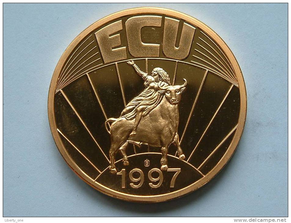 ECU FRANCE 1997 / Goudkleurige PENNING Met Blauwe Glazuur ( Details Zie Foto´s) !! - Autres & Non Classés