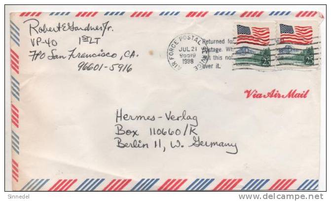 COURRIER POUR L  ALLEMAGNE  AIR FORCE POSTAL SERVICE  21/7/1988 - Storia Postale