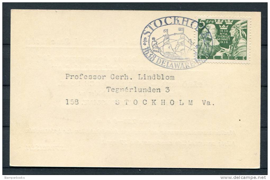 1938 Faroe Islands Sweden 5ore Delaware SFF Philatelic Society Postcard - Faroe Islands