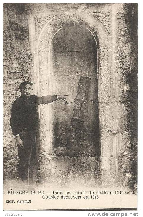 CARTE POSTALE PHOTO ORIGINALE  ANCIENNE : BIDACHE  OBUSIER DECOUVERT EN 1913  CHÂTEAU  PYRENEES ATLANTIQUES (64) - Bidache