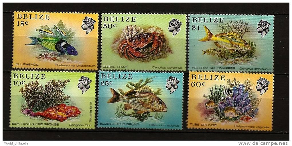 Belize 1988 N° 664a / 70a ** Courants, Vie Marine, Gorgonia, Tedania, Thalassoma, Haemulon, Carpilius, Callyspongia - Belize (1973-...)