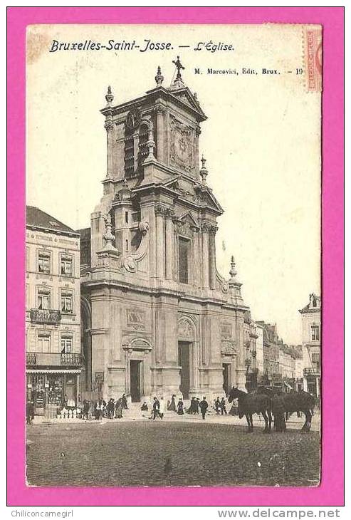 Bruxelles-Saint-Josse - L'Eglise - Animée - Chevaux - MARCOVICI - 1909 - St-Joost-ten-Node - St-Josse-ten-Noode