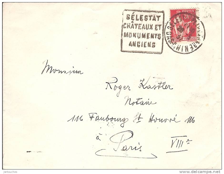 DAGUIN "  SELESTAT CHATEAUX ET MONUMENTS ANCIENS " - 1937 - Sur Enveloppe - Au Dos PARIS VIII DISTRIBUTION - 1921-1960: Modern Period