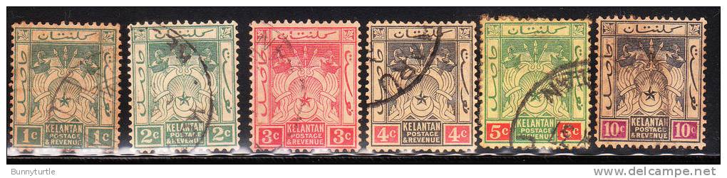 Malaya Kelantan 1911-28 Symbols Of Government 6v Used - Kelantan