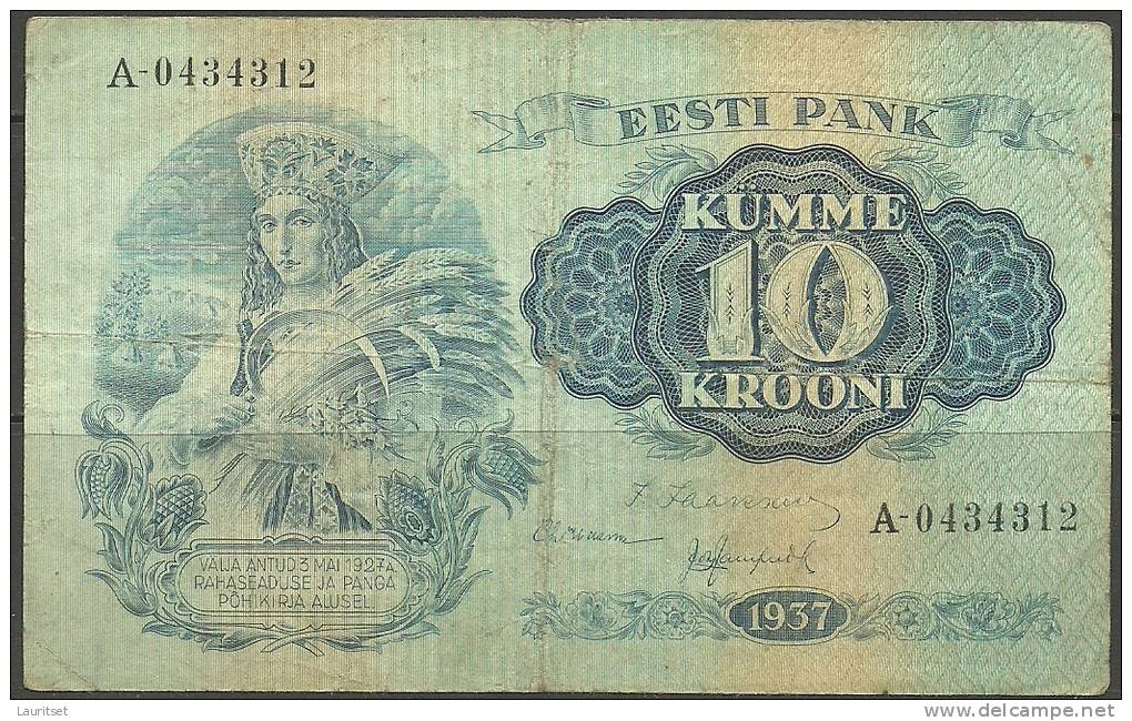 Estland Estonia Estonie 10 Krooni Bank Note Banknote 1937 - Estonia