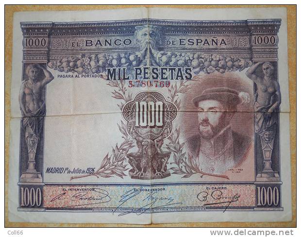 1925 Banco De Espana 1000 Pesetas Billet édité Madrid 1 Juillet Scans Recto-verso - 1000 Pesetas