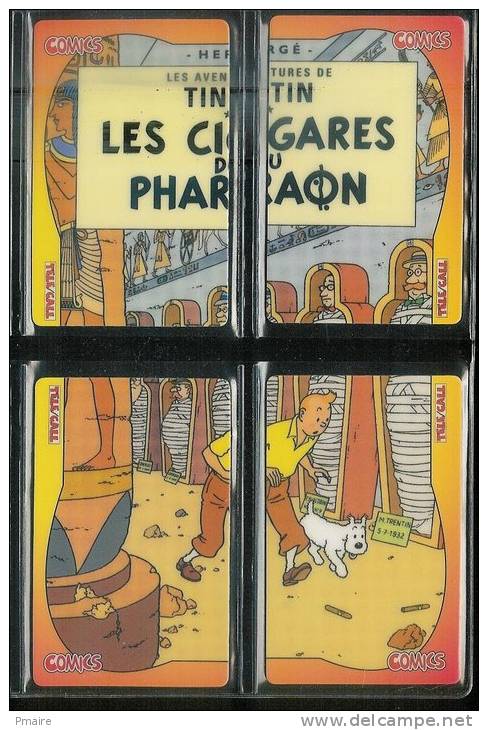 4 Telecartes Prépayées Phonecards TINTIN KUIFJE 1998 Puzzle Les Cigares Du Pharaon Free Postage Worldwide Port Offert - BD