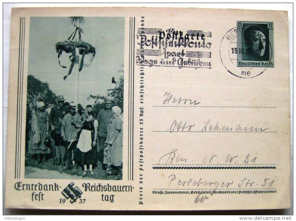 6 Pfg. Bildpostkarte Hitler Zum Erntedankfest Und Reichsbauerntag 1937 Gebraucht - Sonstige & Ohne Zuordnung