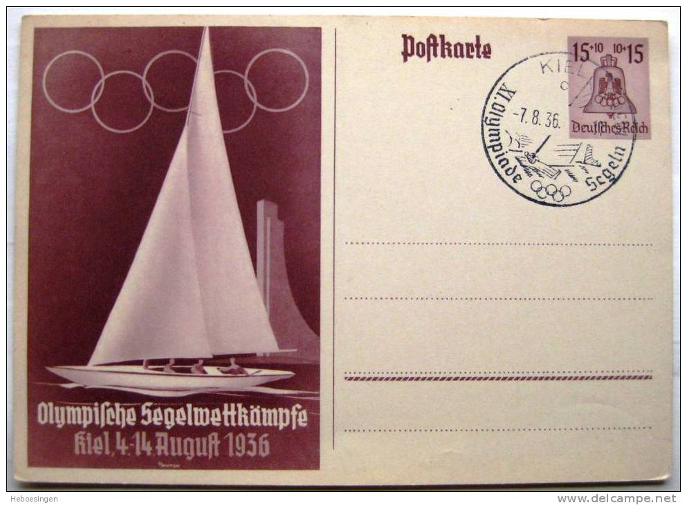 Zuschlagspostkarte 15+10 Pfg. Mit SST Kiel Olypmische Segelwettkämpfe 1936 In Kiel - Sonstige & Ohne Zuordnung