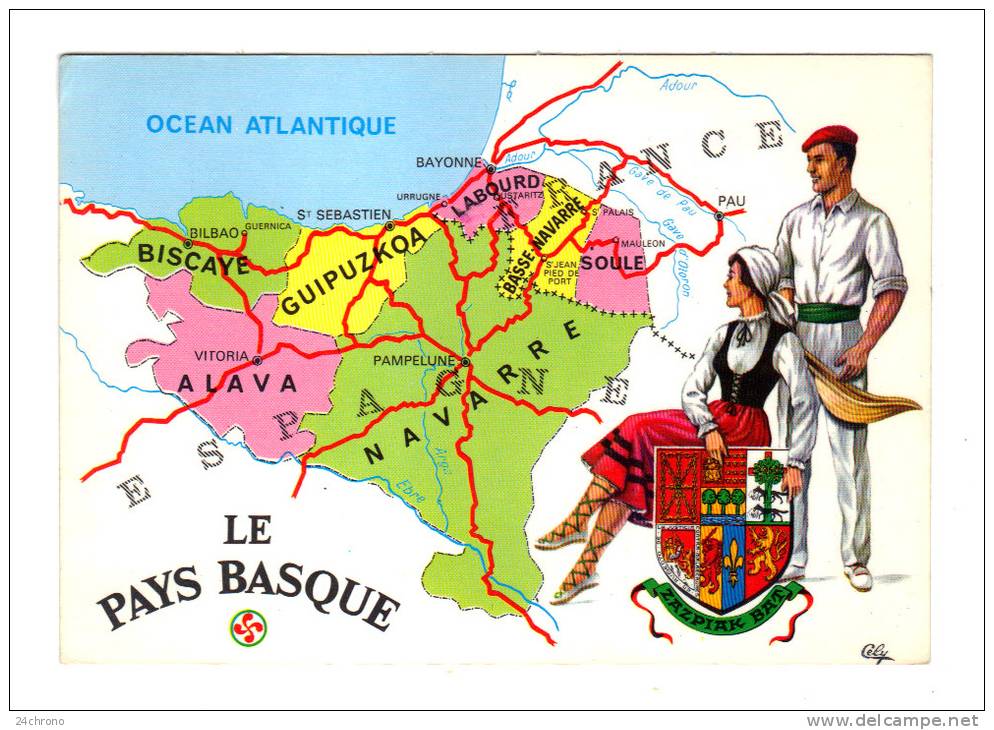 Le Pays Basque: Les Sept Provinces Basques, Pelote Basque, Carte Geographique (12-4596) - Autres & Non Classés