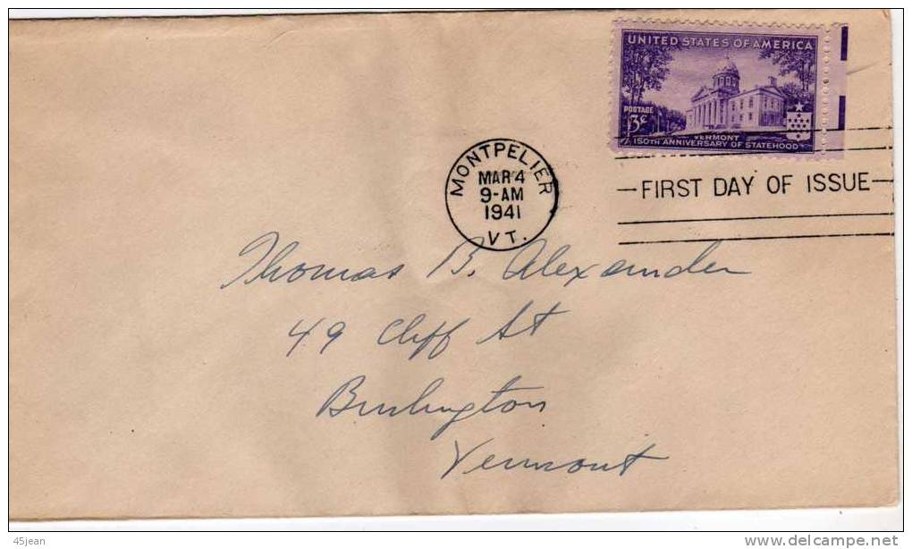 U.S.A: 1949 Belle Fdc 150 Ans De L'état Du Vermont Cachet Montpelier VT - 1941-1950