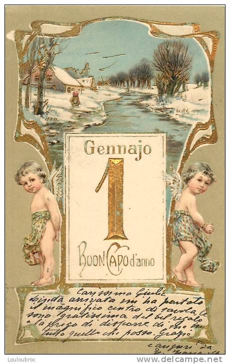 NOUVEL AN ANGES ANGELOTS ITALIE GENNAJO 1 BUON CAPO D'ANNO CARTE GAUFFREE ET DORURE - Anges