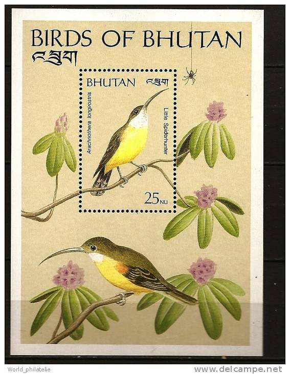 Bhoutan Bhutan 1990 N° BF 218 ** Animaux, Oiseau, Arachnothera Longirostris, Fleurs, Areignée, Spiderhunter - Bhutan