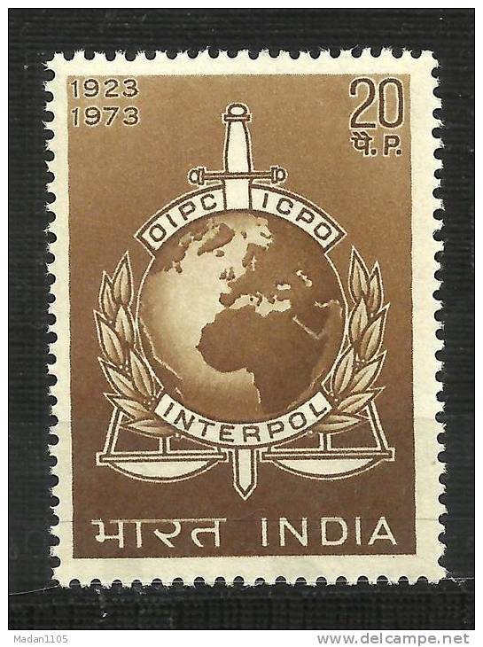 INDIA, 1973, Interpol, Emblem, 50th Anniversary Of International Criminal Police Organisation,  MNH, (**) - Ungebraucht