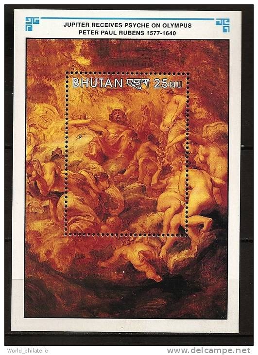 Bhoutan Bhutan 1990 N° BF 270 ** Peter Paul Rubens, Tableau, Oeuvre, Jupiter Recoit Psyché Dans L´ Olympe, Nus, Char - Bhutan