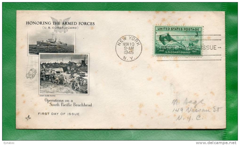 37 ESTADOS UNIDOS 1945-FDC-  Marcas De Barcos-Sobre  Circulado Y Tarjetas Filatélicas - 1941-1950