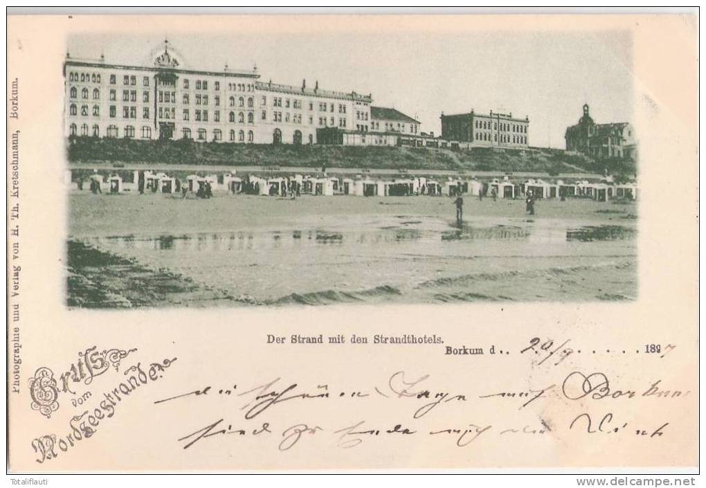 Gruss Vom Nordseestrand BORKUM Der Strand Mit Den Strandhotels Grünlich 20.9.1897 Gelaufen - Borkum