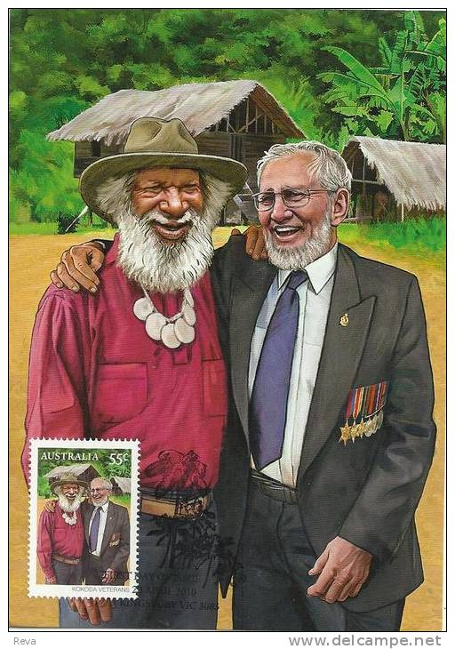 AUSTRALIA MAXICARD ANZAC ARMY KOKODA TRAIL NEW GUINEA 2 MEN $0.55 STAMP DATED 12004-2010 CTO SG? READ DESCRIPTION!! - Storia Postale