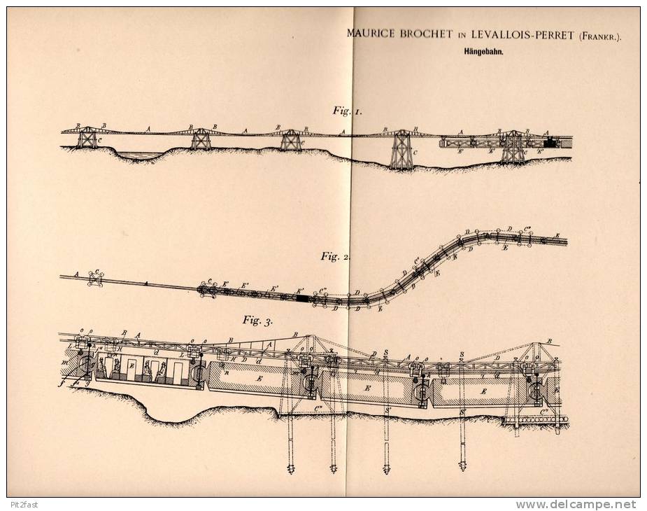 Original Patentschrift - M. Brochet In Levallois-Perret , 1899 , Hängebahn , Seilbahn , Bergbahn !!! - Tools