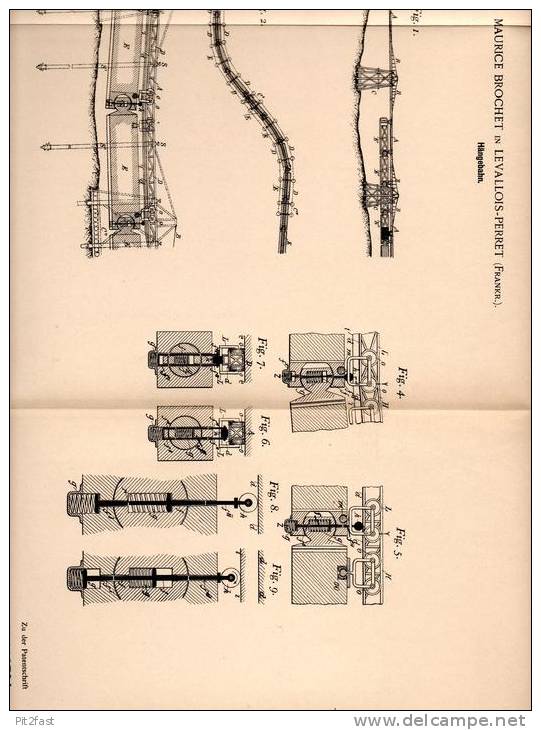 Original Patentschrift - M. Brochet In Levallois-Perret , 1899 , Hängebahn , Seilbahn , Bergbahn !!! - Machines