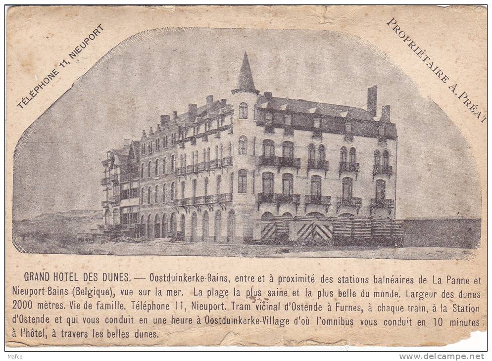 OOSTDUINKERKE - GRAND HOTEL DES DUNES - Abimée - (voir Scan) - Oostduinkerke