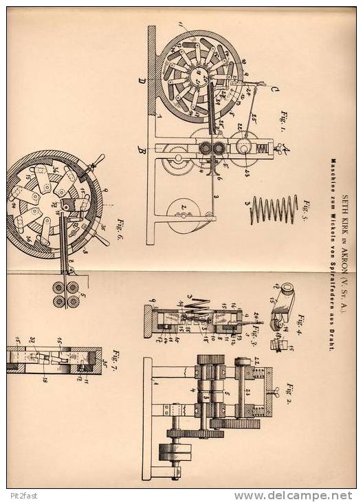 Original Patentschrift - Seth Kirk In Akron , USA , 1900 , Maschine Zum Wickeln Von Spiralfedern , Federn !!! - Tools