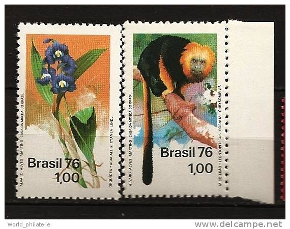 Bresil Brasil 1976 N° 1195 / 6 ** Protection De La Nature, Animaux, Singe, Sapajou, Fleur, Orchidée - Neufs