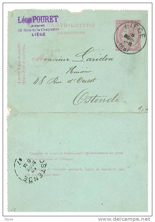 Carte-lettre 5, Oblitérée Liège, Sans Bords - Postbladen