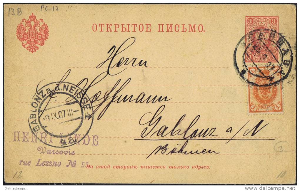 Polish Cancels On Russian Int Postcard Warsaw To Gablanz Bohemia 1907 - Covers & Documents