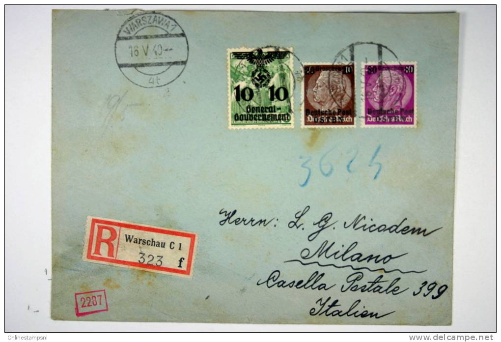 Germany Registered Cover 16-5-1940 Warschau To Milano,mixed Stamps,censor Opened - Besetzungen 1938-45