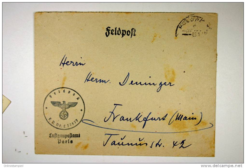 Germany Luftgaupostambt Paris, Cover To Frankfurt - Briefe U. Dokumente