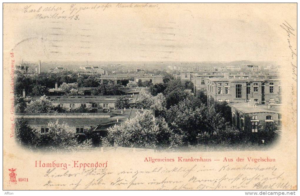 Hamburg Eppendorf Allgemeines Krankenhaus 1900 Postcard - Eppendorf