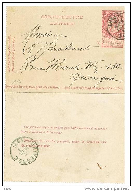Carte-lettre 10b, Oblitérée Liège Départ, Sans Bords - Postbladen