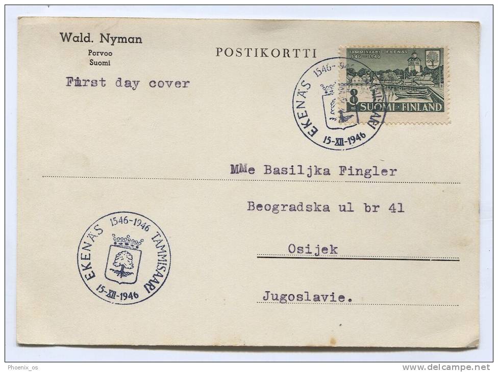 FINLAND, Suomi - EKENAS, TAMMISAARI, 1946. Postal Stationery To Yugoslavia - Entiers Postaux