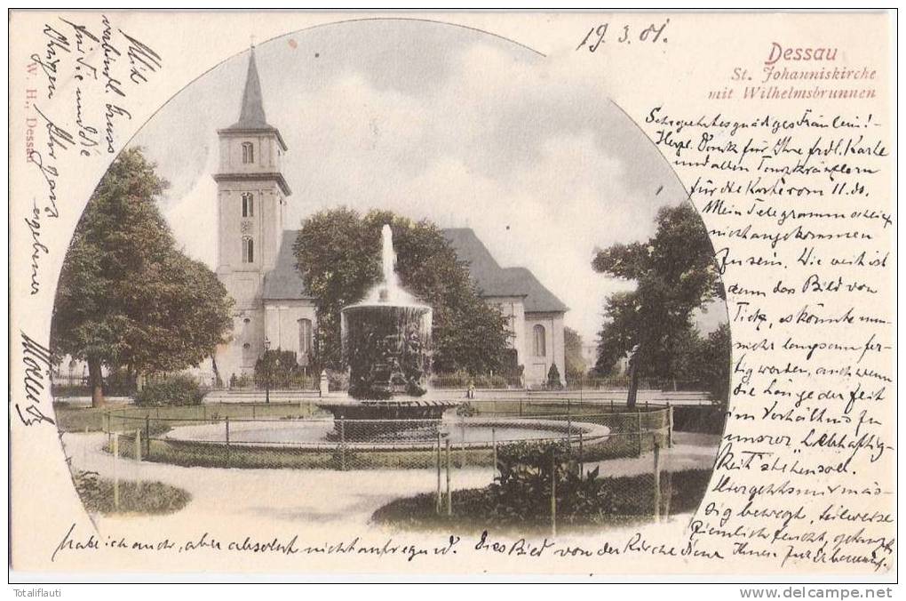Dessau St Johanniskirche Mit Wilhelmsbrunnen 19.03.1901 Gelaufen - Dessau