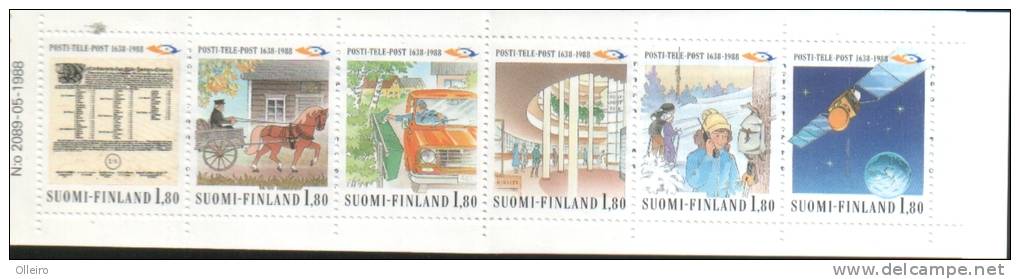 Finlandia - Finland 1988 Carnet C1023 350 Poste E Telecomunicazioni Finniche(carriage,horse,car, Post Office,sat ** MNH - Neufs